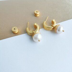 Julie Vos Astor Gold Pearl Hoop & Charm Earrings New